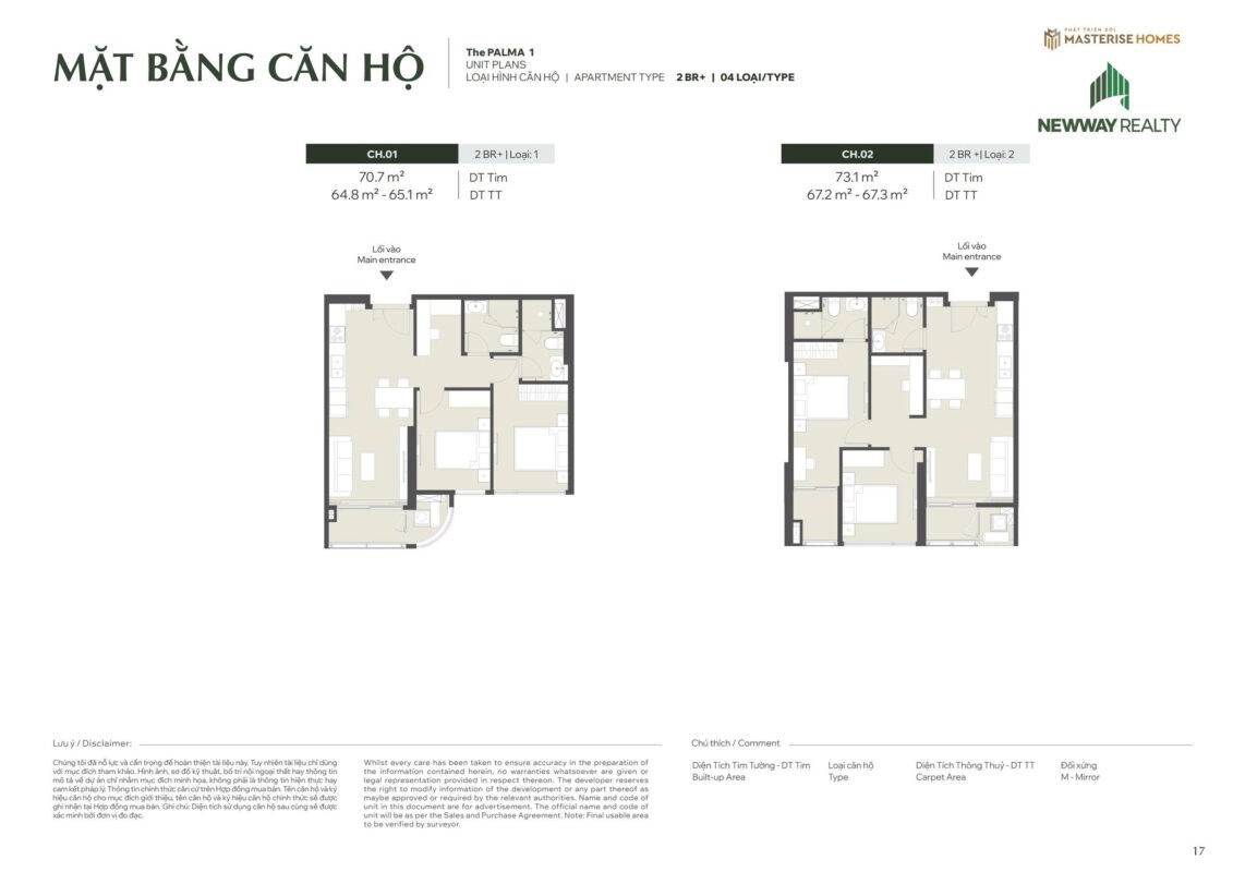 Mặt bằng căn 2 phòng ngủ LUMIÈRE Hanoi Seasons Garden