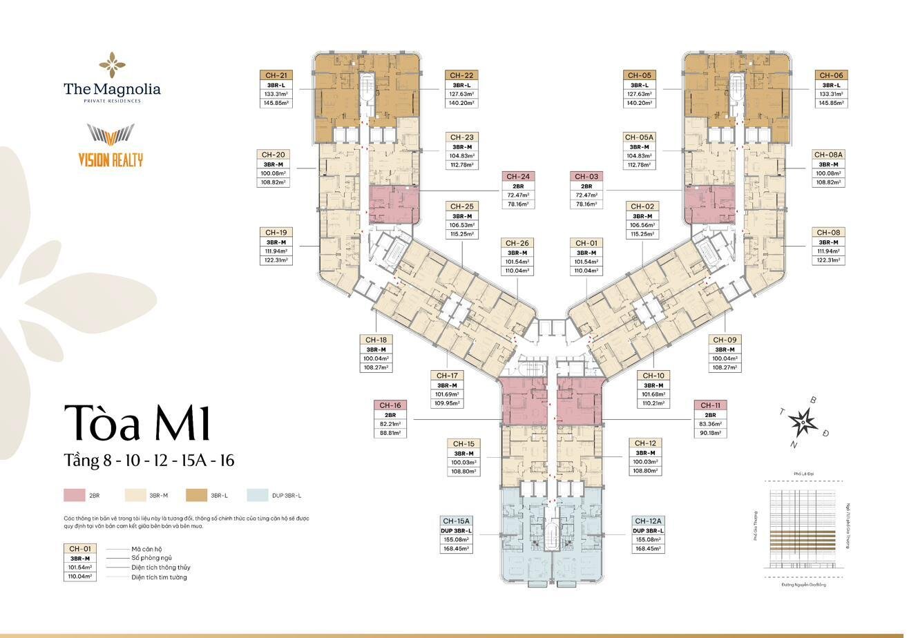 Mặt bằng tầng 8, 10, 12, 15A, 16 tòa M1 The Magnolia Long Biên